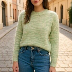 Monte Carlo Vintage Size S Crewneck Sweater‎ Fuzzy Knit Pastel Green Marled Cozy